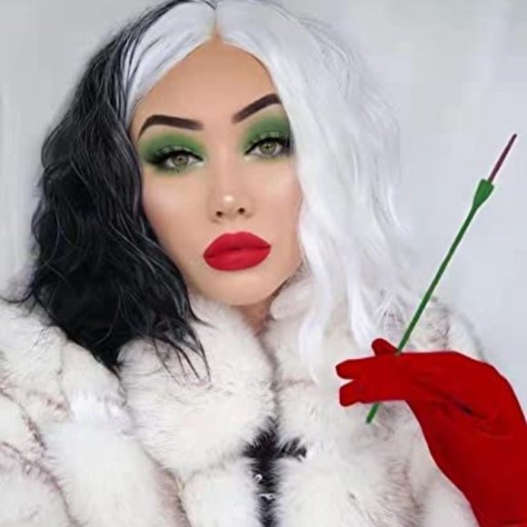 Synthetic Black & White 14‘’ Short Bob Wavy Wig Cosplay, Party Wig New - Picture 2 of 6